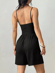 Ruched Spaghetti Strap Romper in Olive Green, view 15