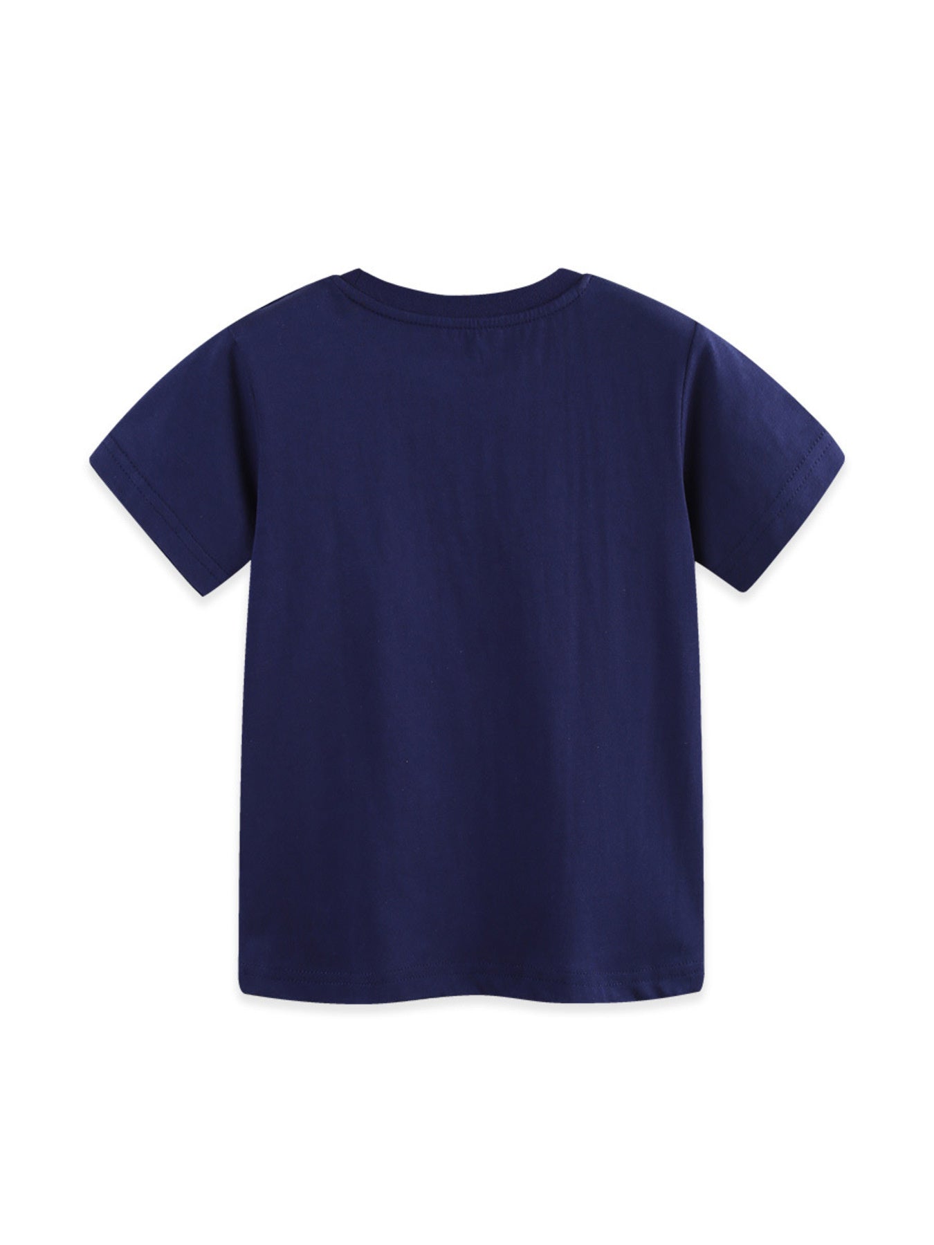 Kids navy blue 100 cotton t-shirt with short sleeves and crew neck.