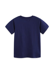 Kids navy blue 100 cotton t-shirt with short sleeves and crew neck.