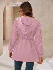 Dusty Pink hooded jacket with cinched waistline and elastic cuffs