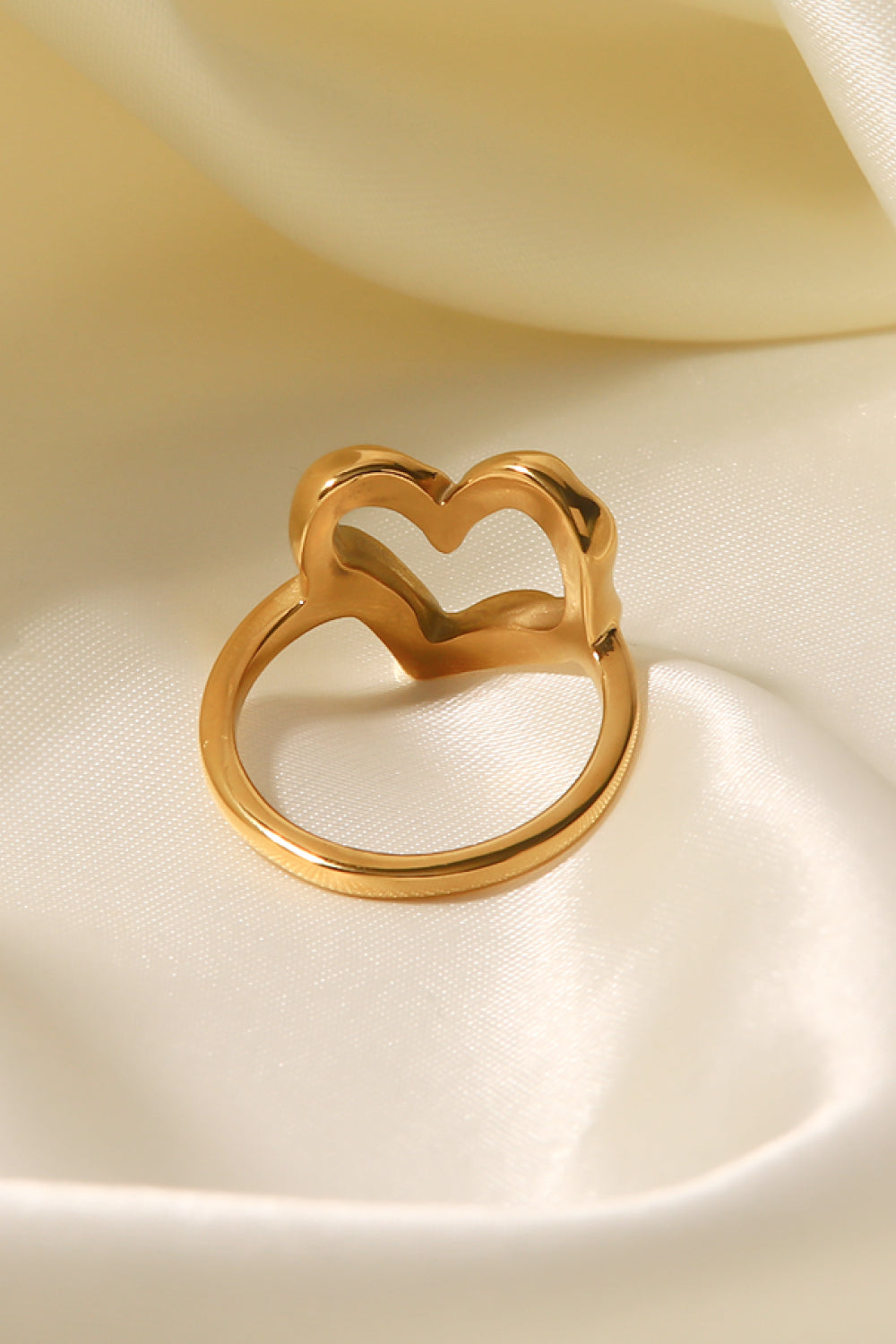 Gold sculpted heart signet ring with 18k gold plating