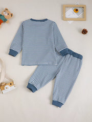 Children's Bear Striped Top And Pants Set in Light Blue, view 12