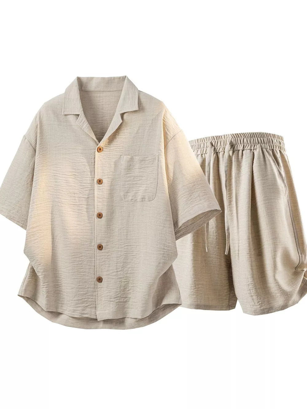 Men's Button-up Short Sleeve Shirt & Shorts Set, front view