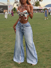 Two-tone High-waisted Jeans With Seam Detail