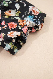 Black floral cotton maxi dress with smocked waist detail