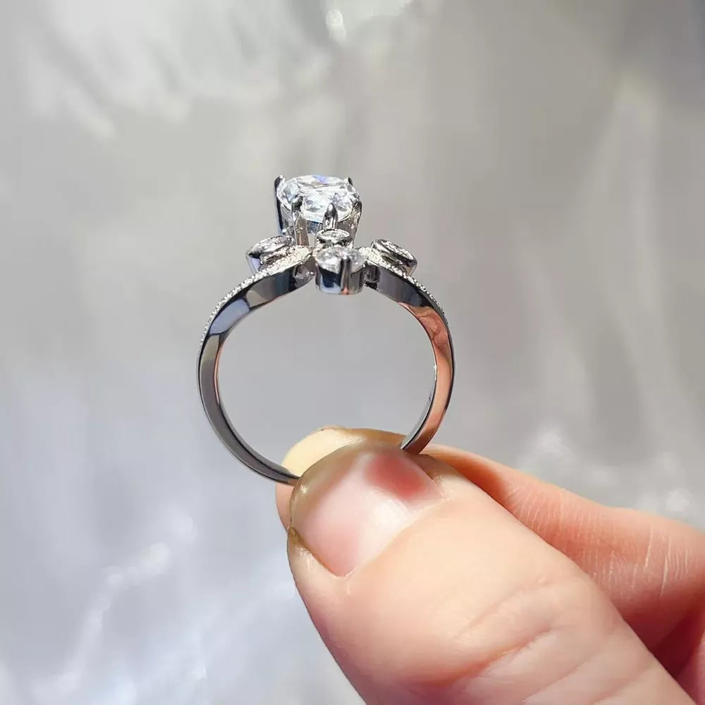 1.2 Carat Pear-cut Moissanite Sterling Silver Ring, back view