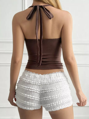 Ruched Halter Neck Cami in Brown, back view