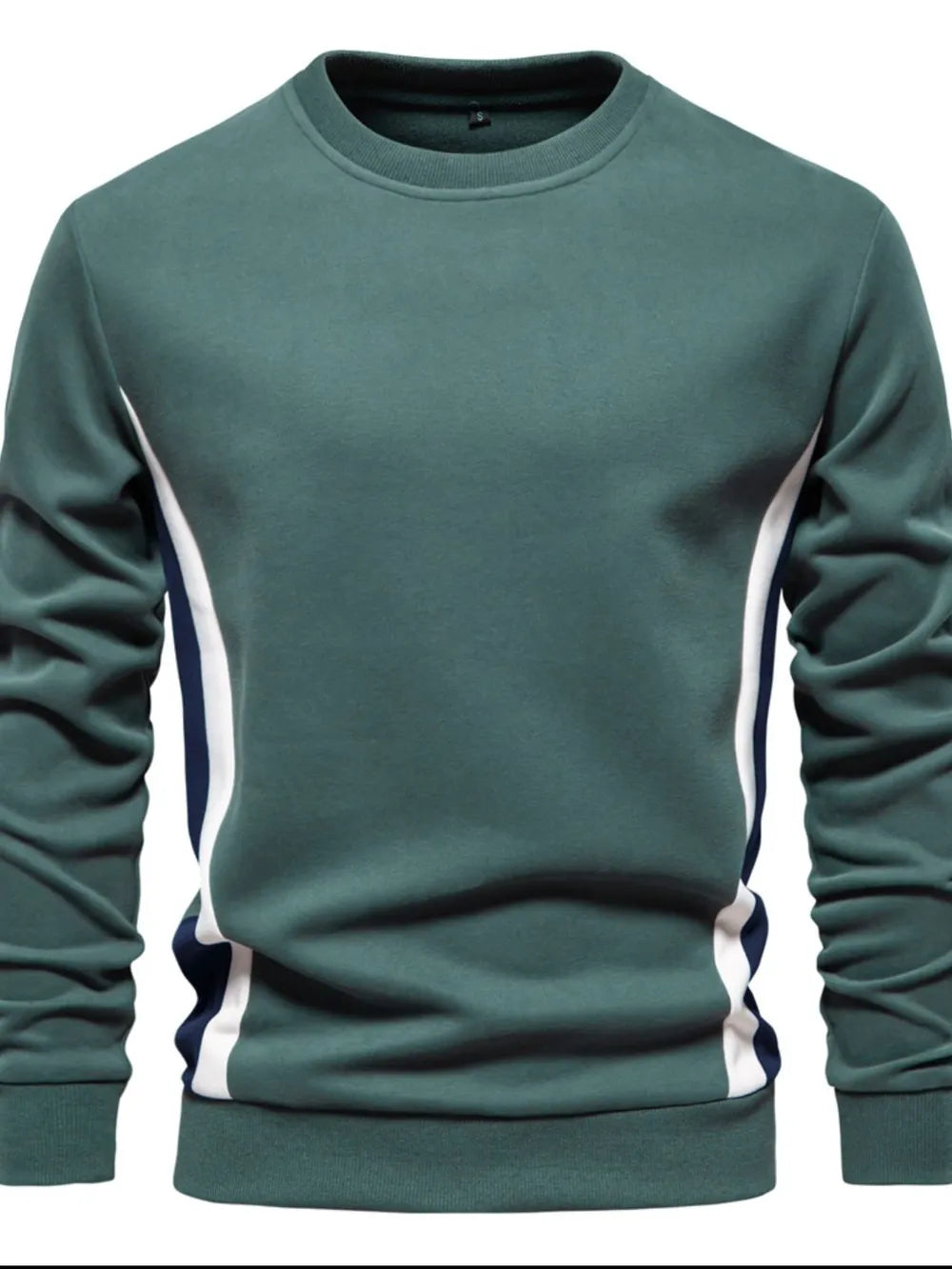Deep Teal crew neck sweatshirt with white and navy side panels.