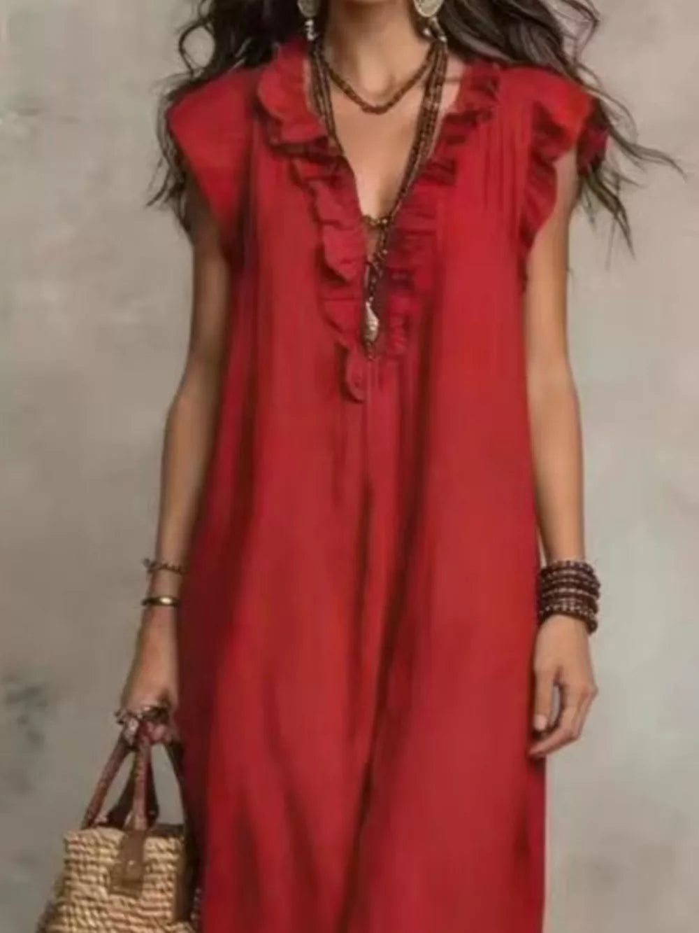 Bohemian Ruffle Neck Maxi Dress Plus Size in Blue, view 13