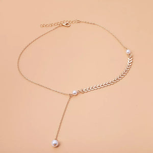 Wheat-spike 18k Gold-plated Faux Pearl Jewelry Set in Gold, fit detail
