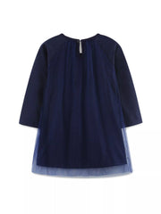 Dark navy baby dress with long sleeves and a layered tulle skirt.