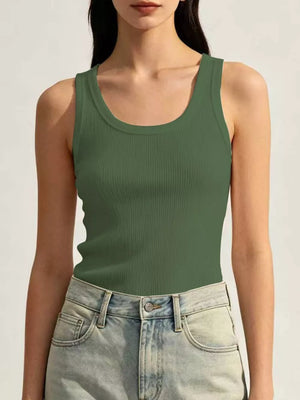 Ribbed Knit U-neck Tank in White, alternate angle