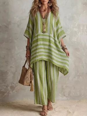 Bohemian Stripe Top And Pants Set in Blue, front view