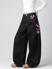 Floral Embroidered Wide-leg Jeans