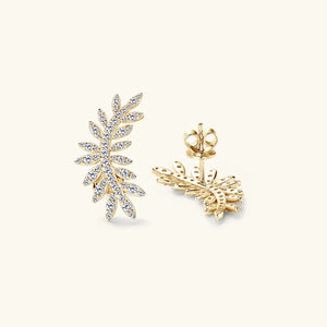 Gold leaf climber earrings with clear crystals