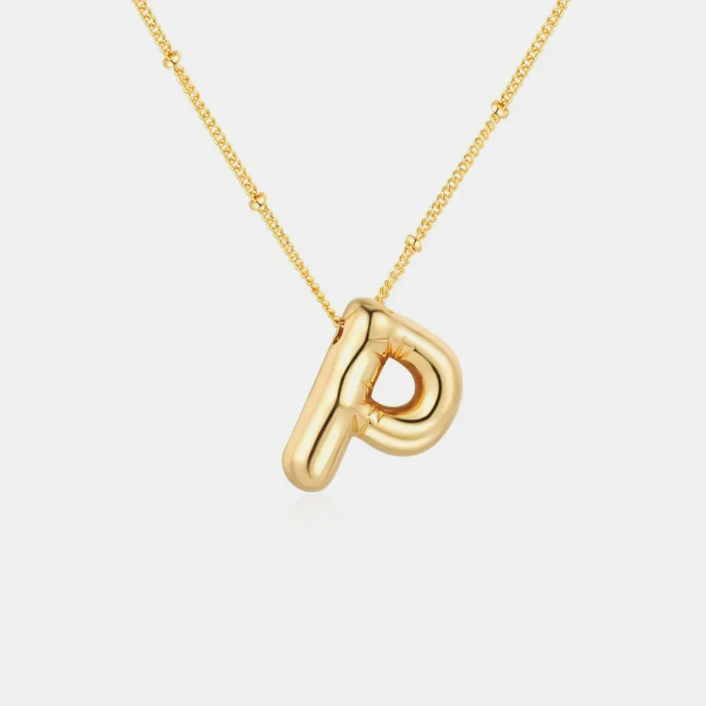 Gold initial P charm necklace with beaded chain