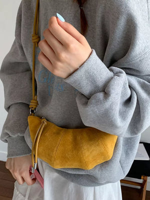 Spaghetti Strap Crossbody Bag in Yellow, fabric detail