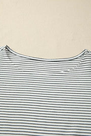 Ruffled stripe detail casual tank top with a scoop neckline in polyester.
