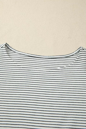 Ruffled stripe detail casual tank top with a scoop neckline in polyester.