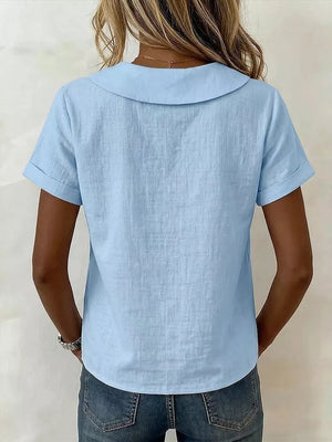 Peter Pan Collar Pearl Button Short Sleeve Shirt, side view