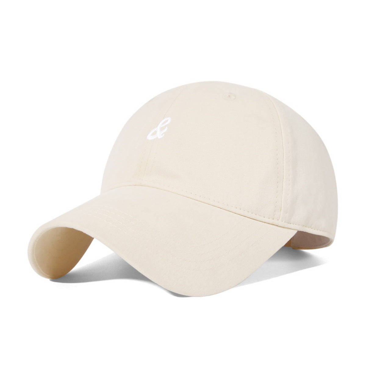Beige cotton baseball hat with white embroidered logo detail