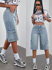 Elevated Wide-leg Denim Shorts