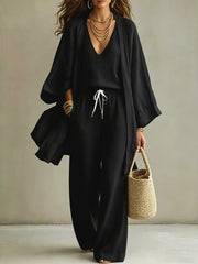 Relaxed V-neck Top And Cardigan Set