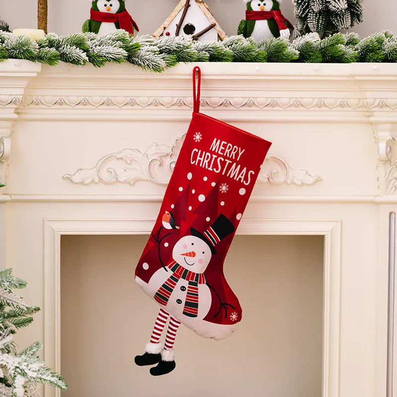Red Christmas stocking with 3D snowman and Merry Christmas text