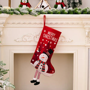 Red Christmas stocking with 3D snowman and Merry Christmas text