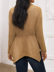 Camel suede effect blazer with peplum hem and button detail