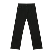 Black denim jeans with a split hem detail