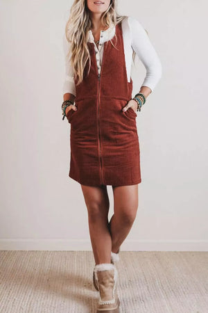 Ribbed Corduroy Zip-up Sleeveless Sheath Dress, close-up detail