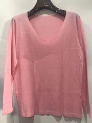 Textured V-neck knit top in Dusty Pink with long sleeves and a relaxed fit.