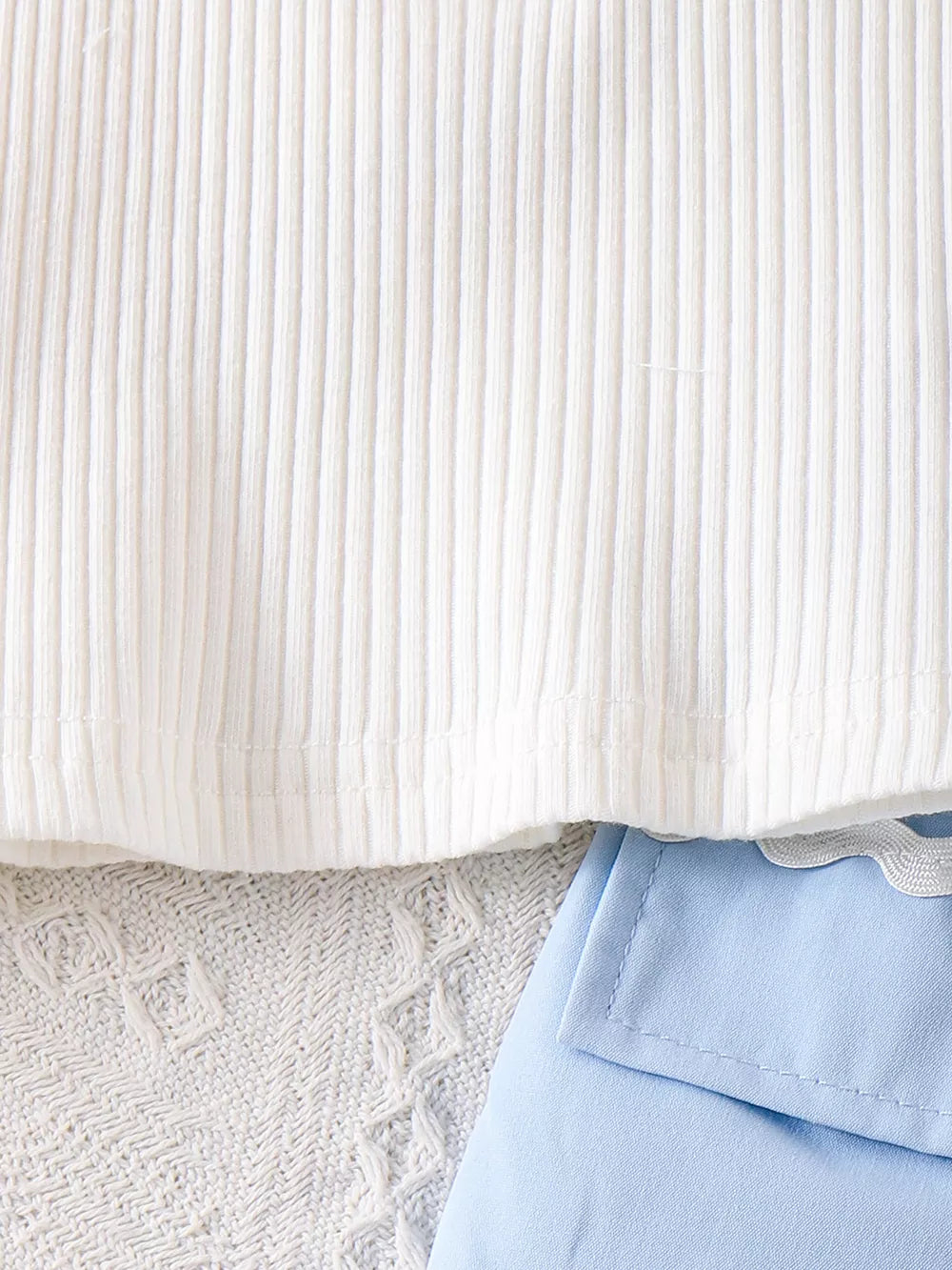 Children's Ribbed Knit Polo Top & Scalloped Shorts Set in Blue, fit detail