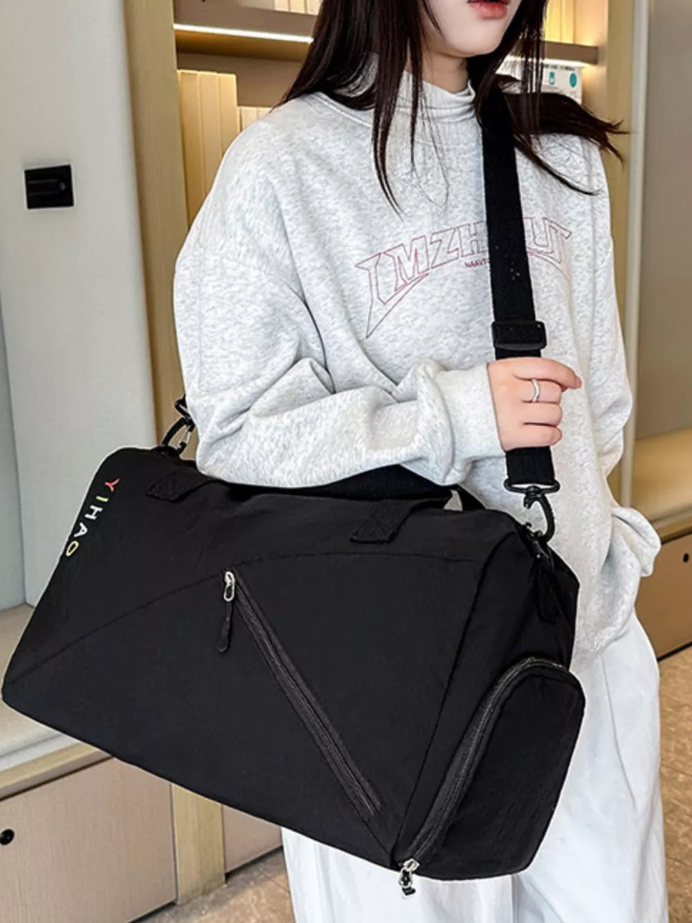 Sleek Nylon Travel Bag With Organized Pockets
