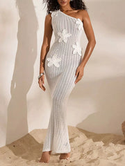 Elegant Crochet One-shoulder Maxi Gown