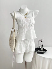 Lace Detail Eyelet Cami And Shorts Set, side view
