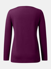 Plum ribbed henley scoop neck top with long sleeves
