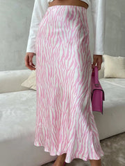 Fluid Zebra Print Satin Midi Skirt