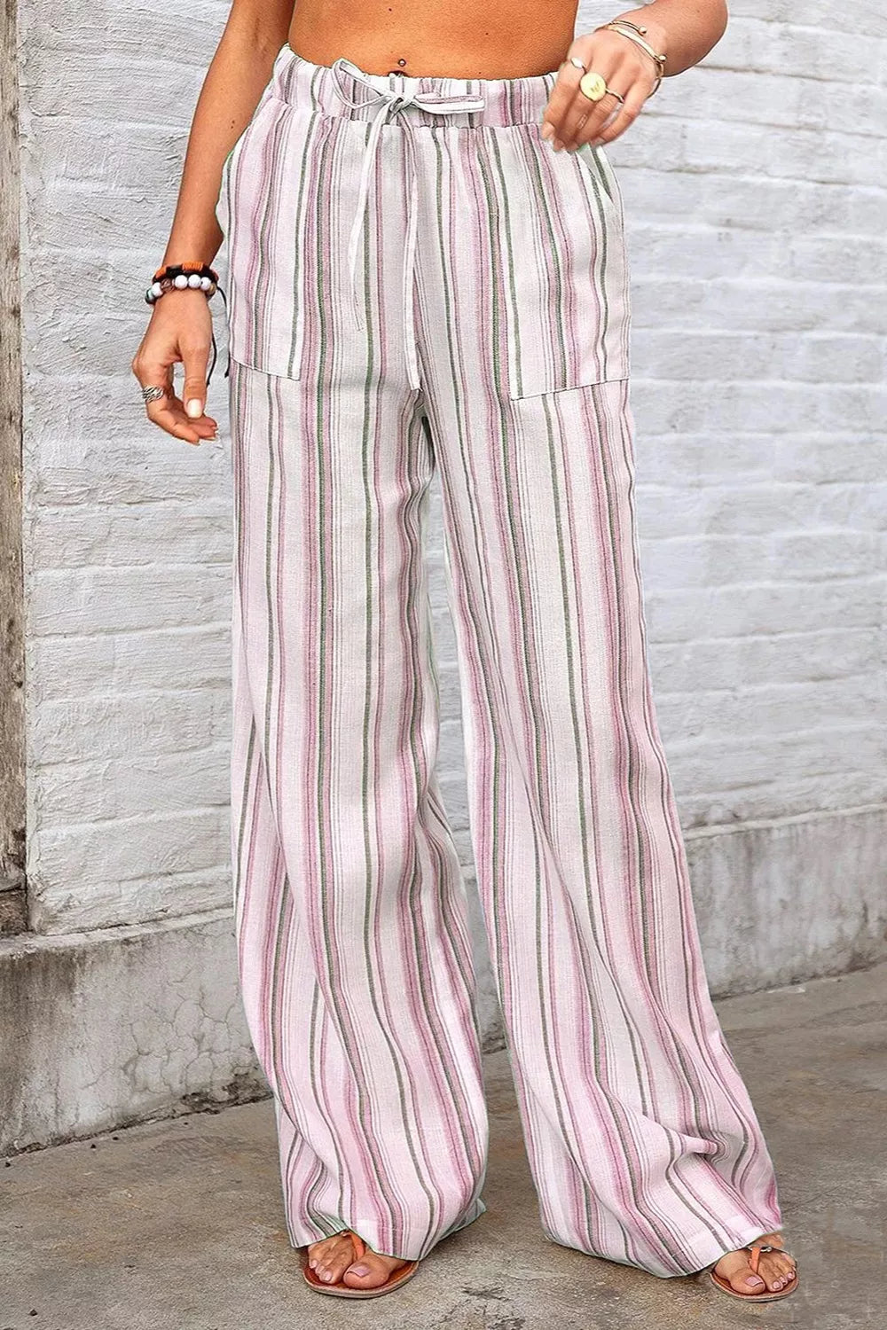 Full Size Striped Wide-leg Pants Plus Size in Dusty Pink, alternate angle