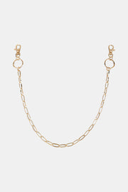 Gold chain wallet chain with lobster clasps and O-ring connectors.