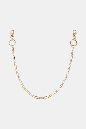 Gold chain wallet chain with lobster clasps and O-ring connectors.