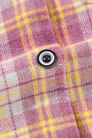 Oversized pink plaid flannel overshirt with button detail