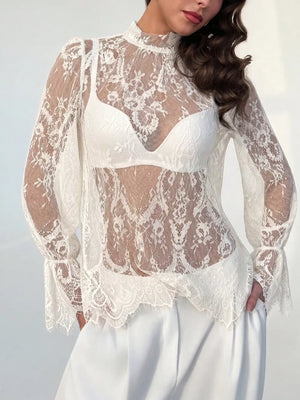 Lace Flounce Sleeve Top in Black, back view