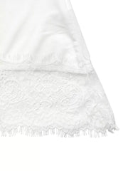 White tee with lace trim detail and scalloped hem.