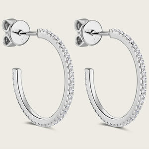 Silver pavé-set C-hoop earrings with clear stones