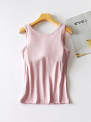 Pale Blush built-in support tank top with scoop neckline and racerback detail.