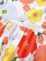 Toddler dress with playful floral print, ruffle detail, and cotton fabric.