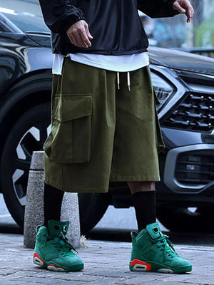 Men's Full Size Cargo Shorts With Drawstring Waist in Khakis, fabric detail