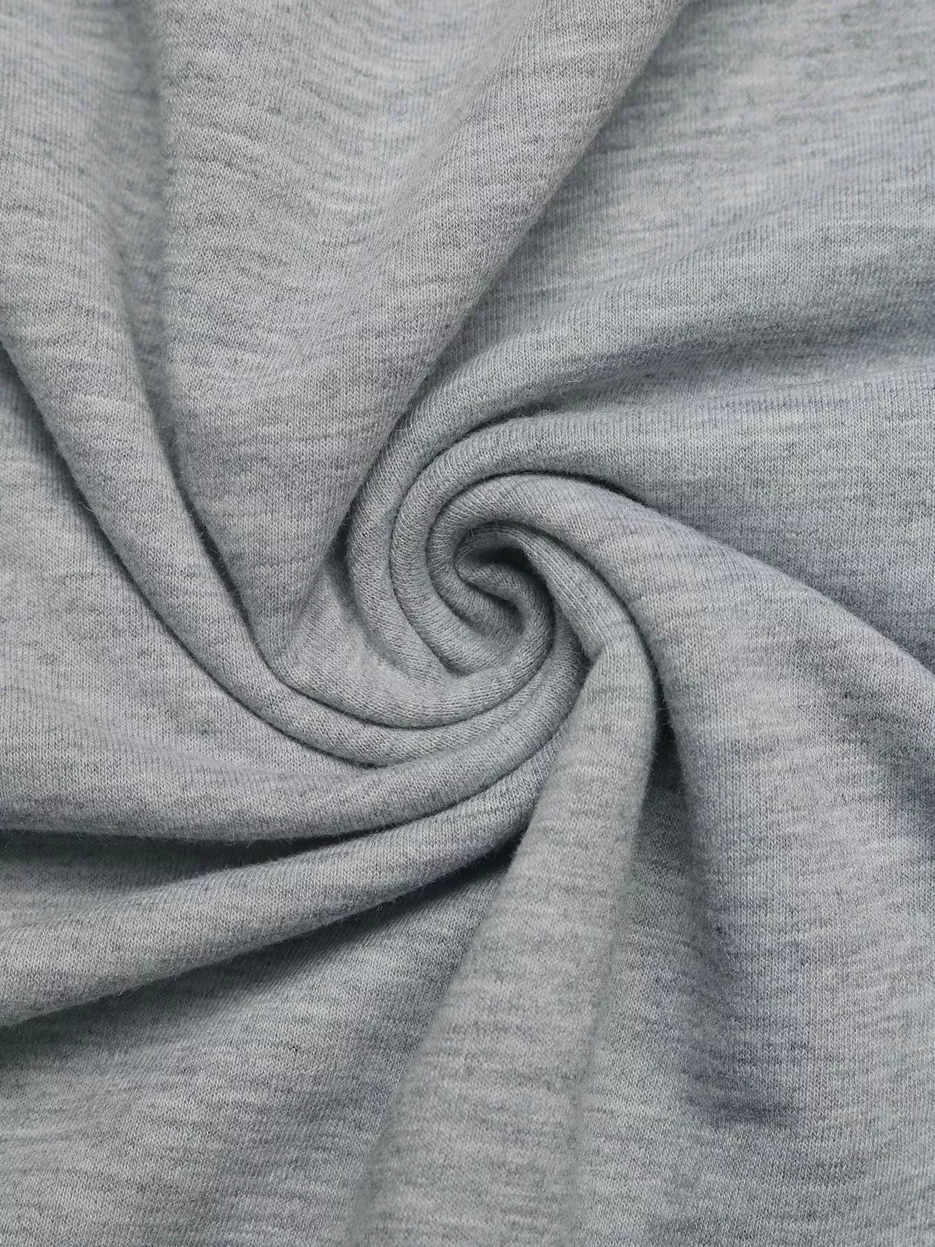 Gray sweatshirt fabric detail with a soft texture and subtle marled effect.